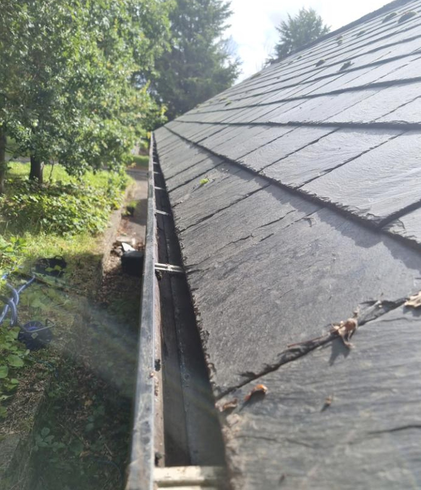 The same roof line after the gutter was cleared.